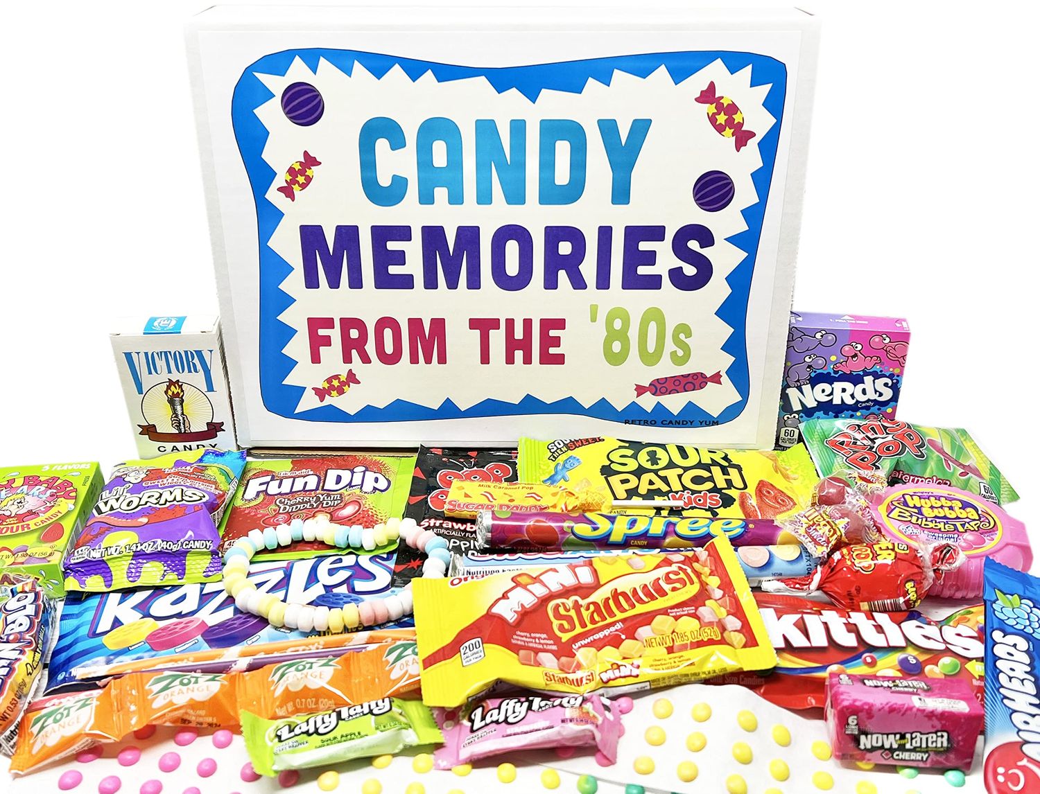 RETRO CANDY YUM 80s Gift Box with 1980&#39;s Candy Assortment for Man or Woman - Holiday Christmas Care Package, Birthday Gag Gift or Thank You