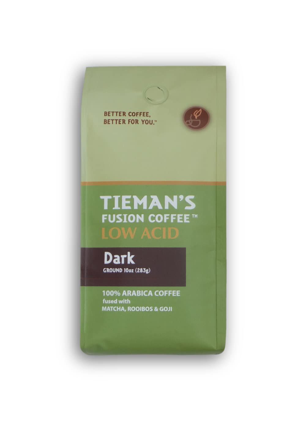 Tieman&#39;s Fusion Coffee, Low Acid Dark Roast, Ground, 10-Ounce bag