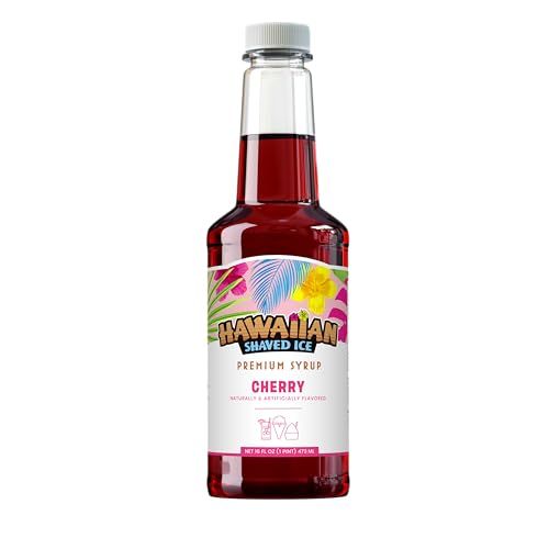 Hawaiian Shaved Ice Cherry Syrup - Nut Soy &amp; Dairy Free - Flavor Fluffy &amp; Crunchy Snow Cones - Shelf Stable - Makes 8 Servings - 16 ounces