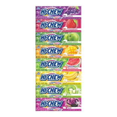 HI-CHEW Variety - Box of 8 Sticks, 1.76oz ea | 8 Flavors and Brand Sticker Included | Unique Fun Soft &amp; Chewy Taffy Candy | Immensely Juicy Fruit Flavors