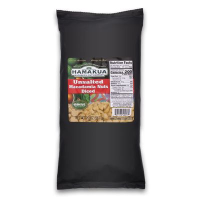 Hamakua Macadamia Nuts - Bulk Macadamias - Hawaiian Grown Dry Roasted Diced Macadamias - Natural Eco-Friendly Macadamia Nuts - Unsalted Macadamia Nuts - 20oz