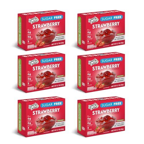 Simply Delish Plant Based Natural Strawberry Jel Dessert - 6 Pack - Zero Sugar, 0g Net Carbs, Gluten Free, Vegan, Diabetic &amp; Allergen Free