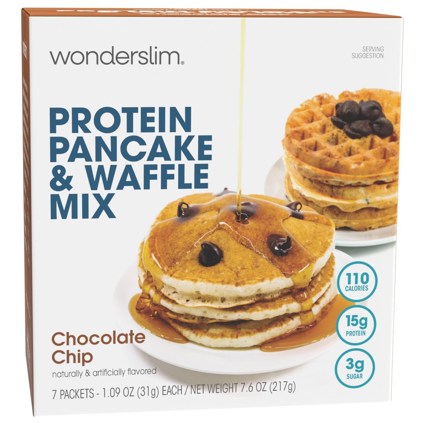 Wonderslim Protein Pancake &amp; Waffle Mix, Chocolate Chip, Low Sugar &amp; Low Calorie (7ct)