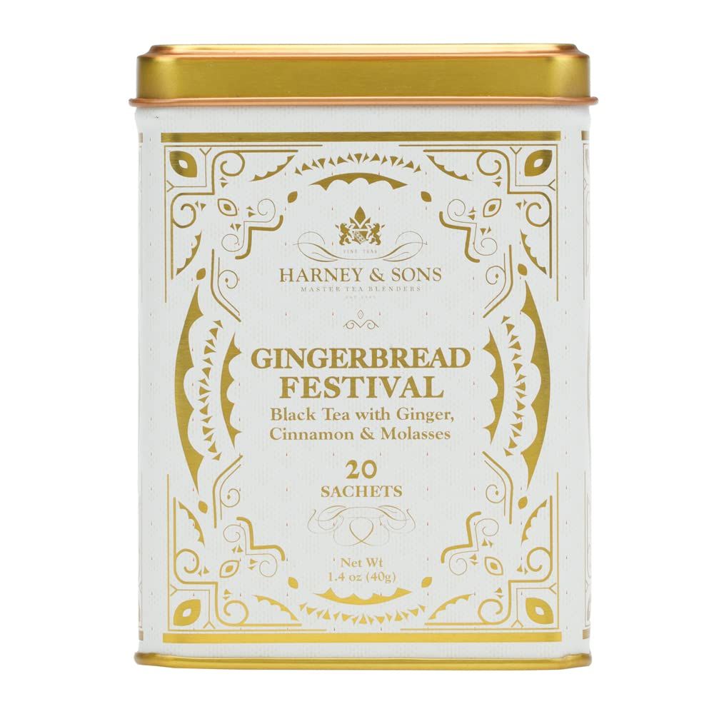 Harney &amp; Sons Gingerbread Festival, Black Tea with Ginger &amp; Cinnamon, 20ct sachet tin
