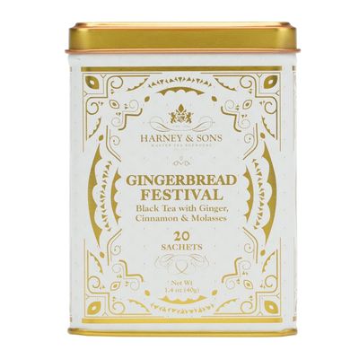 Harney &amp; Sons Gingerbread Festival, Black Tea with Ginger &amp; Cinnamon, 20ct sachet tin