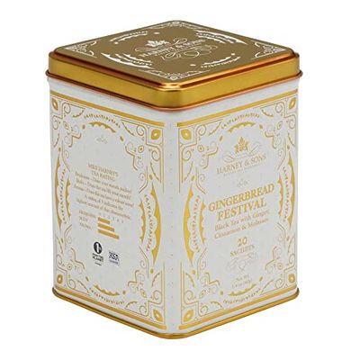Harney &amp; Sons Gingerbread Festival, Black Tea with Ginger &amp; Cinnamon, 20ct sachet tin
