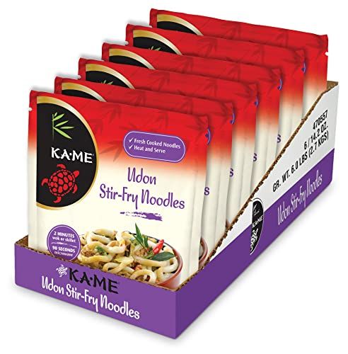 KA-ME Udon Noodles - Fresh Cooked Stir Fry Noodles 14.2 oz (Pack Of 6), No Preservatives/MSG, Instant &amp; Microwaveable, Perfect for Traditional Hot &amp; Cold Dishes, Quick Soup or Stir-Fry &amp; More