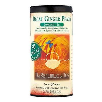 The Republic of Tea Decaf Ginger Peach Black Tea, Tin of 50 Tea Bags