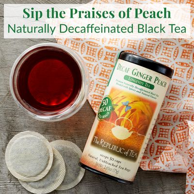 The Republic of Tea Decaf Ginger Peach Black Tea, Tin of 50 Tea Bags