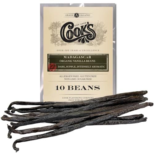 10 Organic Madagascar Whole Vanilla Beans, Grade A Vanilla Pods, Premium Vanilla Beans for Making Extract &amp; Baking - Cooks