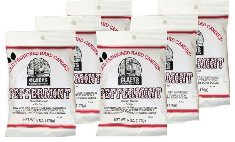 Claey's Natural Peppermint Candy, 6 Packages of 6 Ounces Each