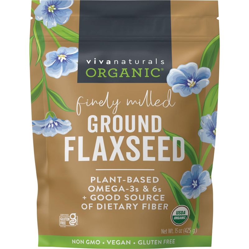 Viva Naturals Organic Ground Flaxseed - Premium Quality Plant-Based Protein and Vegan Omega-3 with Fiber, Perfect for Smoothies, Finely Milled Flax seeds Organic - 15 oz Flax Seed Ground (425 g)