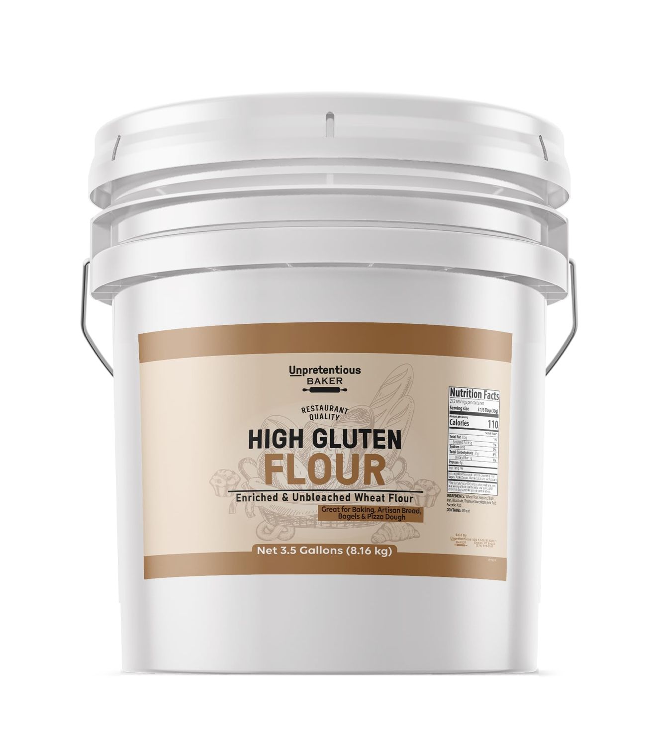 Unpretentious High Gluten Flour, 3.5 Gallons, Artisan Bread, Bagels, Pizza