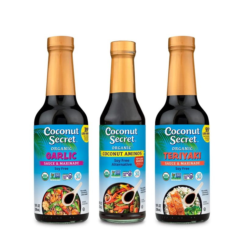 Coconut Secret Coconut Aminos Variety Pack - Coconut Aminos Original, Garlic Sauce &amp; Teriyaki Sauce