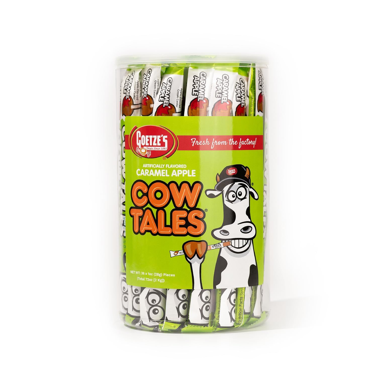 Goetze&#39;s Candy Caramel Apple Cow Tales - 2.25 Pound Canister (36 Ounces) - Fresh from the Factory
