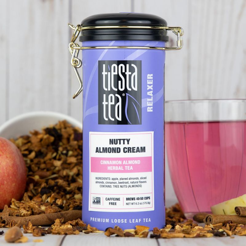 Tiesta Tea - Nutty Almond Cream | Cinnamon Almond Herbal Tea | Premium Loose Leaf Tea Blend | Non-Caffeinated Fruit Tea | Make Hot or Iced Tea &amp; Brews Up to 50 Cups - 6.2 Ounce Refillable Tin
