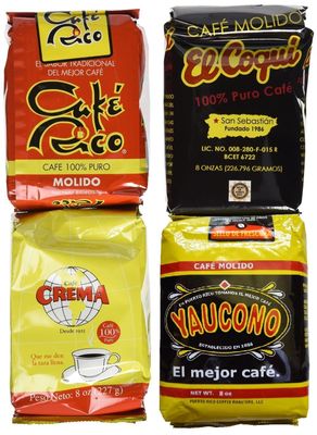 Puerto Rican Variety Pack Ground Coffee - 4 Local Favorites in 8 Ounces Bags (2 lbs Total)