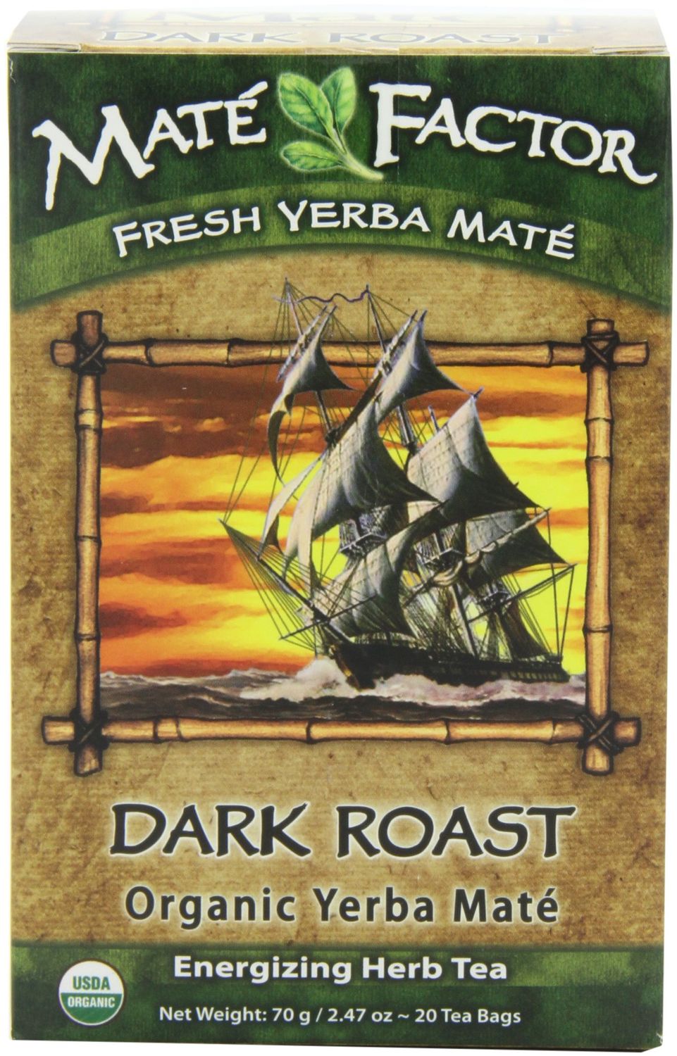 The Mate Factor Yerba Mate Energizing Herb Tea, Dark Roast, 20 Tea Bags (Pack of 3)