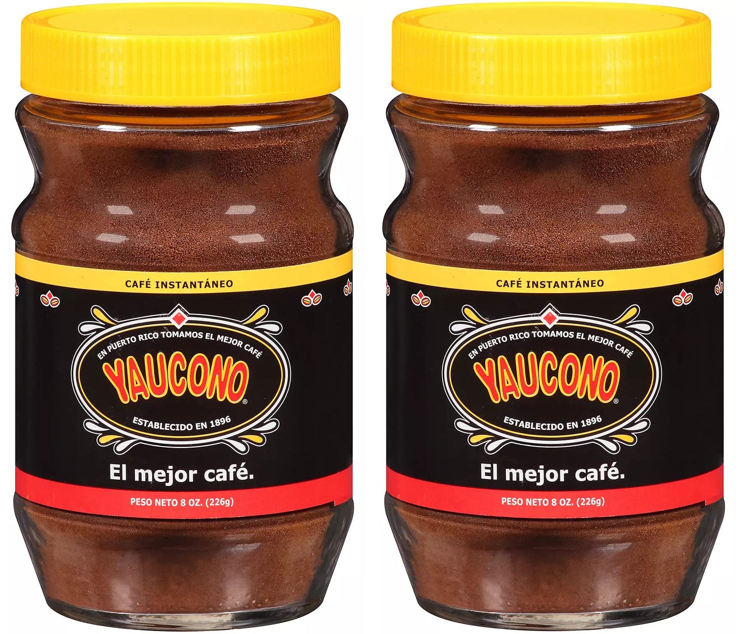 Yaucono Instant Coffee, Medium Roast, Arabica, from Puerto Rico, Glass Jar, 8 Ounce (Pack of 2)