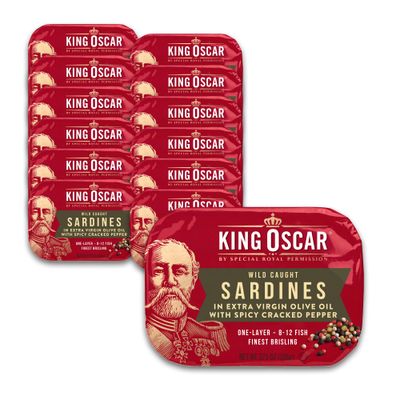 King Oscar Wild Caught Sardines in Extra Virgin Olive Oil, Spicy Cracked Pepper, 3.75 Ounce (Pack of 12) (3480000655)