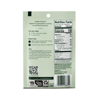 Simply Organic Italian Dressing Mix, 0.7 oz. 12-Pack, Basil, Thyme &amp; Oregano Italian Salad Dressing Certified Organic