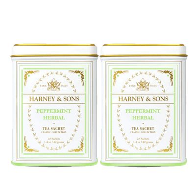 Harney &amp; Son&#39;s Peppermint Herbal Tea Tin 20 Sachets (1.4 oz ea, Two Pack) - Herbal Peppermint Tea - 2 Pack 20ct Sachet Tins (40 Sachets)