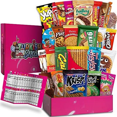 Family Size International Snack Box | Premium Turkish Gourmet Snacks | Assortment of Exotic Foreign Treats | European Cookies and Candies | 27 Premium Snacks