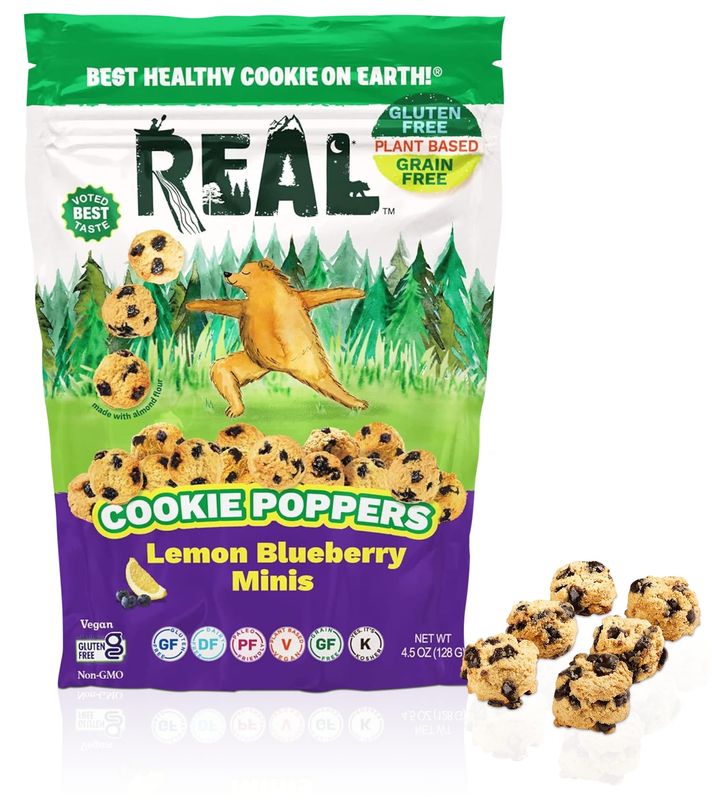 REAL Lemon Blueberry Mini Cookie Poppers - Bite-sized Gluten Free Semi Soft Baked Cookies - Dairy Free, Vegan, Kosher, Paleo - Delicious Mini Lemon Blueberry Cookies (4.5 oz)