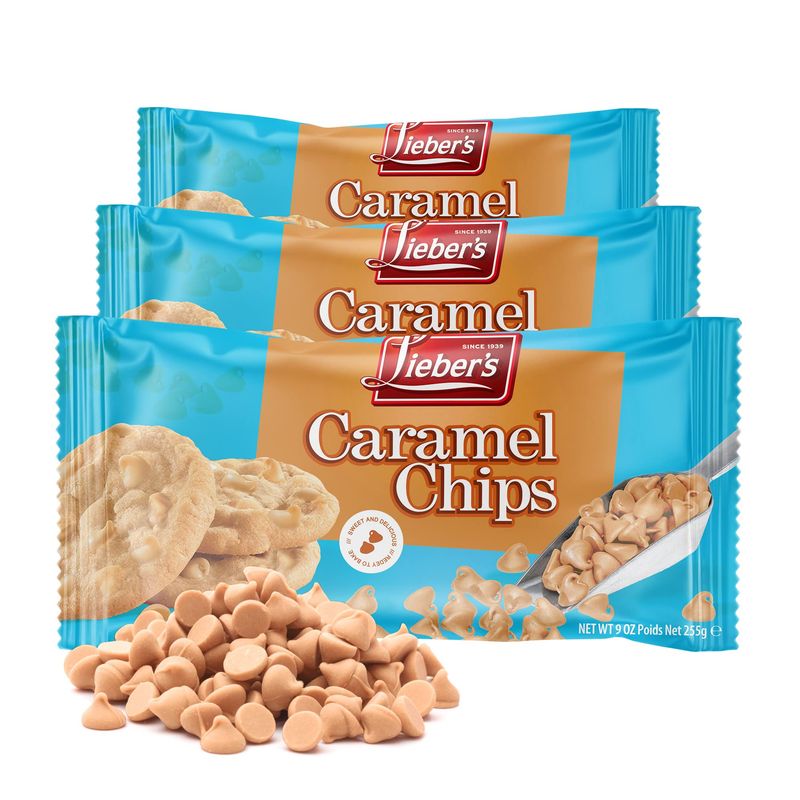 Lieber&#39;s Real Caramel Chips| Baking Chips | Certified Kosher for Cookies, Cakes, Muffins and More! 9 Oz Pack Of 3