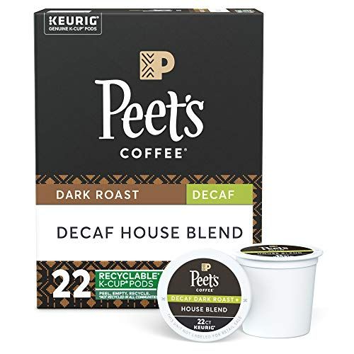 Peets Coffee Decaf House Blend K-Cup Coffee Pods for Keurig Brewers, Dark Roast, 22 Pods