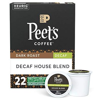 Peets Coffee Decaf House Blend K-Cup Coffee Pods for Keurig Brewers, Dark Roast, 22 Pods