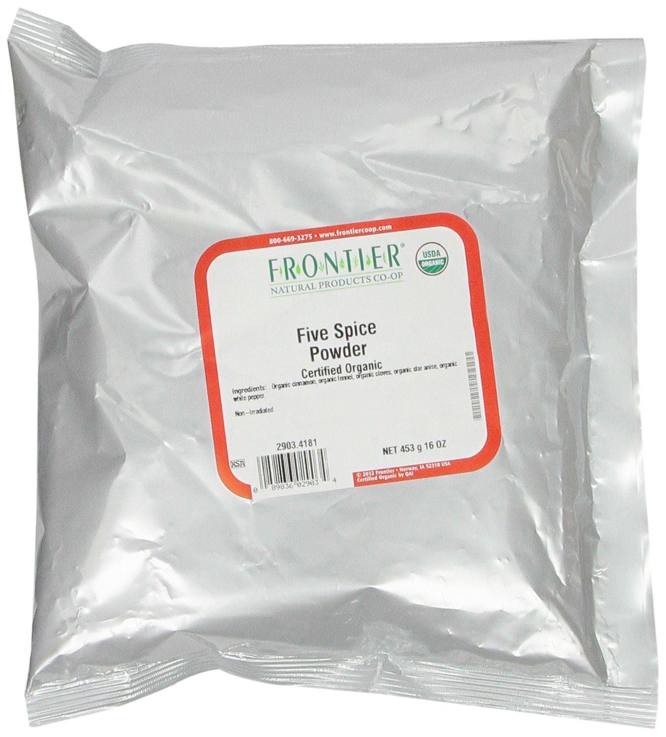 Frontier Co-op Organic Five Spice Powder, 1-pound Bulk Bag, Cinnamon, Fennel Seed, Cloves, Star Anise &amp; White Pepper, Non GMO