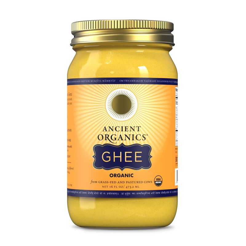 Ancient Organics Ghee, Organic Grass Fed Ghee Butter - Gluten Free Ghee, Clarified Butter, Vitamins &amp; Omegas, Lactose Reduced, 100% Certified Organic, Kosher, USDA Certified - 16 Fl Oz (Pack of 1)