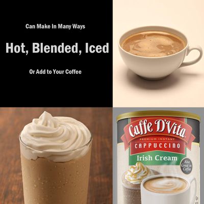 Caffe DVita Irish Cream Cappuccino Mix - Irish Cream Coffee, Irish Coffee, Gluten Free, No Cholesterol, No Hydrogenated Oils, No Trans Fat, 99% Caffeine Free, Instant Coffee - 16 Oz Can, 6-Pack