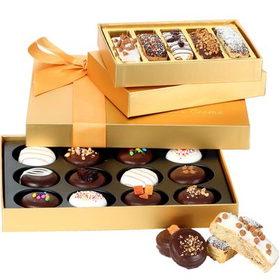Christmas Chocolate Gift Basket - Chocolate Gift Tower - Chocolate Covered Gourmet Cookies &amp; Chocolate Covered Biscotti - Happy Birthday, Well Wishes, Sympathy, Thank You, Men/Women