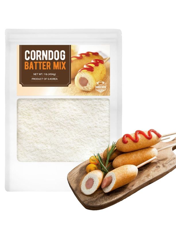 (1 lb Upgrade!) Korean Style Corndog Mix Hot dog Batter Mix for 15~20 servings Authentic and Delicious Korean Snack Making Mixture Easy to Cook