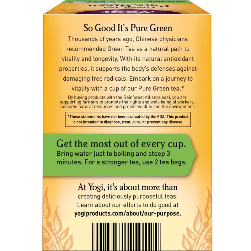 Yogi Tea Green Tea Pure Green Tea - 16 Tea Bags per Pack (6 Packs) - Organic Green Tea - Supports Overall Health &amp; Provides Antioxidants - Made from Organic Green Tea Leaf