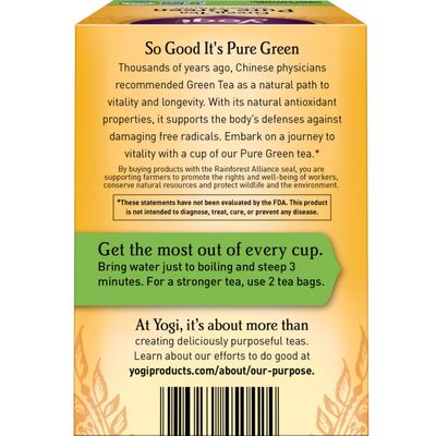 Yogi Tea Green Tea Pure Green Tea - 16 Tea Bags per Pack (6 Packs) - Organic Green Tea - Supports Overall Health &amp; Provides Antioxidants - Made from Organic Green Tea Leaf