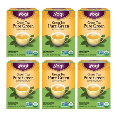 Yogi Tea Green Tea Pure Green Tea - 16 Tea Bags per Pack (6 Packs) - Organic Green Tea - Supports Overall Health &amp; Provides Antioxidants - Made from Organic Green Tea Leaf