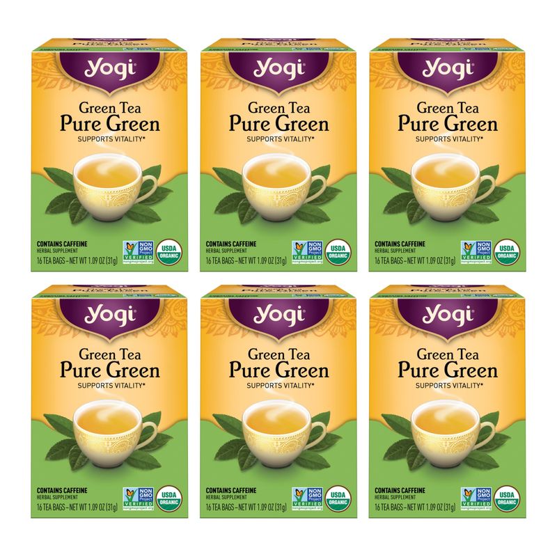 Yogi Tea Green Tea Pure Green Tea - 16 Tea Bags per Pack (6 Packs) - Organic Green Tea - Supports Overall Health &amp; Provides Antioxidants - Made from Organic Green Tea Leaf
