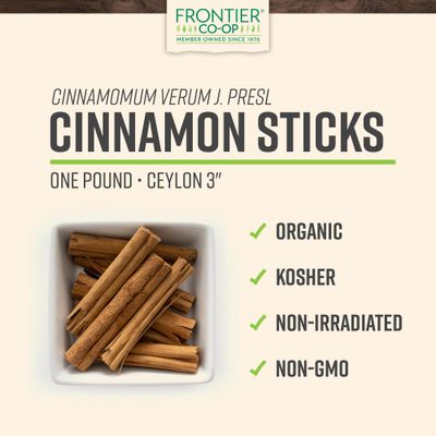 Frontier Co-op Organic 3 Ceylon Cinnamon Sticks, 1lb - Bulk Cinnamon Sticks for Crafts, Drinks, Holiday Recipes, Cinnamon Powder and More