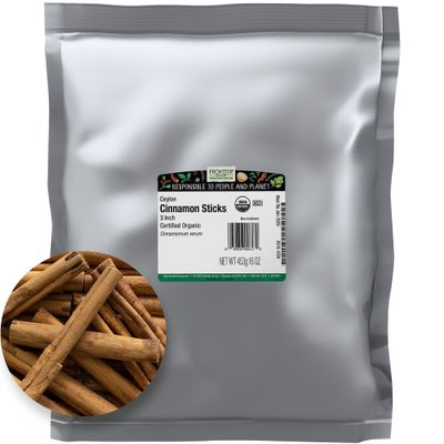 Frontier Co-op Organic 3 Ceylon Cinnamon Sticks, 1lb - Bulk Cinnamon Sticks for Crafts, Drinks, Holiday Recipes, Cinnamon Powder and More