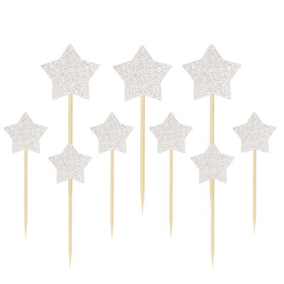 Ercadio 48 Pack Silver Star Cupcake Toppers Glitter Cupcake Picks Decorations for Baby Shower Kids Birthday Wedding Party