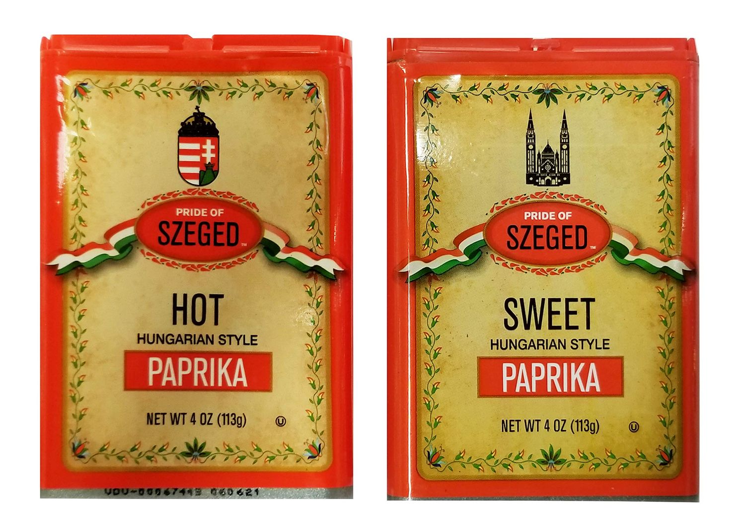 Pride of Szeged Hungarian Style Sweet Delicacy Paprika (4 oz) and Hot Paprika (4 oz)