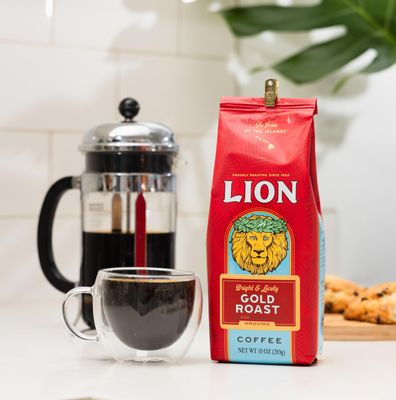 Lion Coffee Gold Roast Ground Coffee, Medium-Light Roast, A Taste of Aloha - 10 Ounce Bag