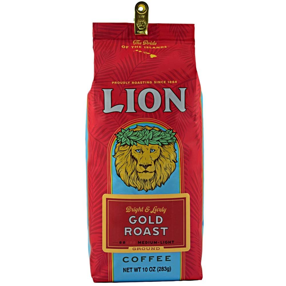 Lion Coffee Gold Roast Ground Coffee, Medium-Light Roast, A Taste of Aloha - 10 Ounce Bag