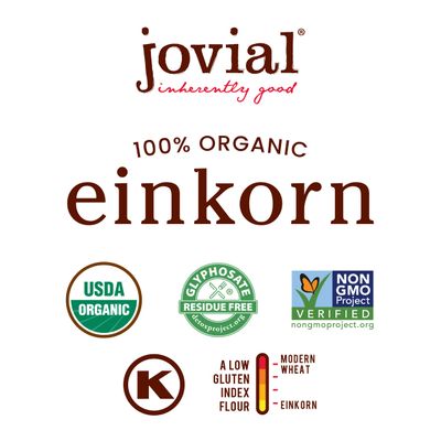 Jovial Einkorn 100% Organic Einkorn All Purpose Flour - Baking Flour, High Protein, Non-GMO, USDA Certified Organic, Unbleached Flour, Product of Italy, Organic All Purpose Flour - 32 Oz, 10 Pack