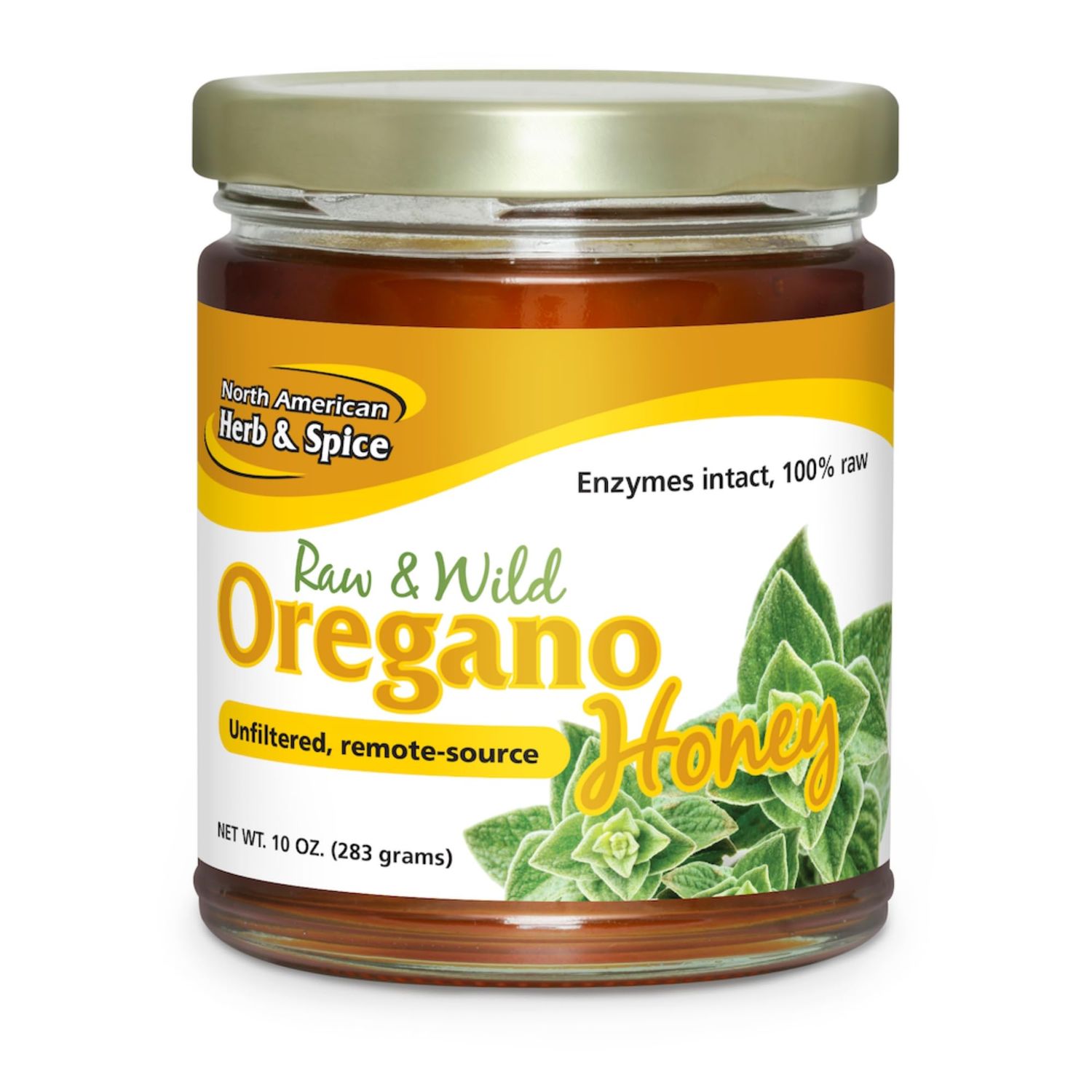 North American Herb &amp; Spice Wild Oregano Honey - 10 oz - Raw Honey - Natural Source of Magnesium, Potassium &amp; B Vitamins - Non-GMO - 12 Servings