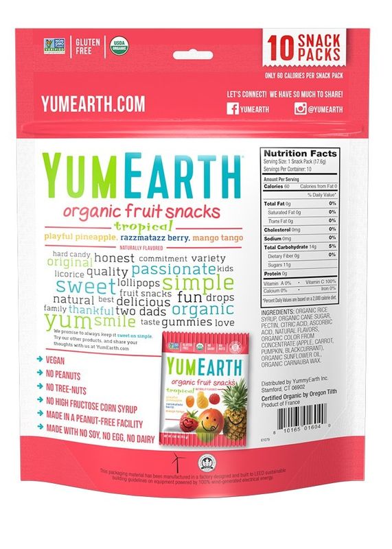 YumEarth Organic Tropical Fruit Snacks, 10 Snack Pouches Per Pack, 6.2 Ounce (Pack of 12)
