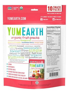 YumEarth Organic Tropical Fruit Snacks, 10 Snack Pouches Per Pack, 6.2 Ounce (Pack of 12)